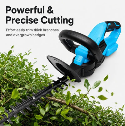 Yard Co cordless hedge trimmer delivering powerful and precise hedge cutting