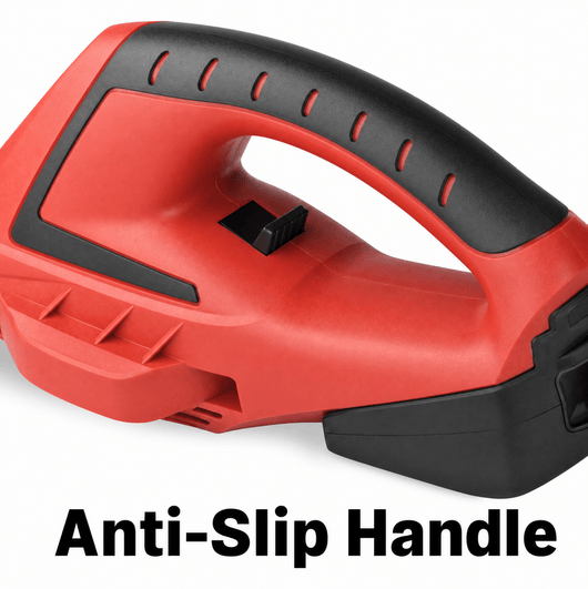 Close-up of the ergonomic anti-slip handle on The Yard Co Store cordless leaf blower